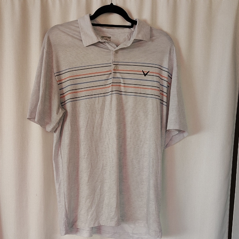 Callaway Light Gray Polo with Multicolor Stripes